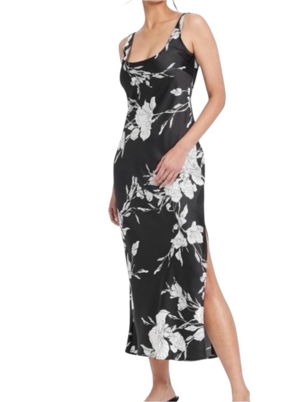 A New Day Black Floral Slip Midi Dress Size S